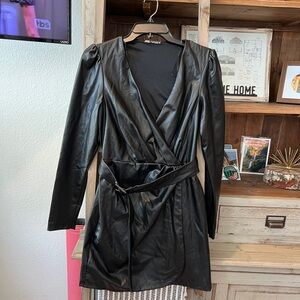 NWOT Zara women’s faux leather belted mini dress size medium.